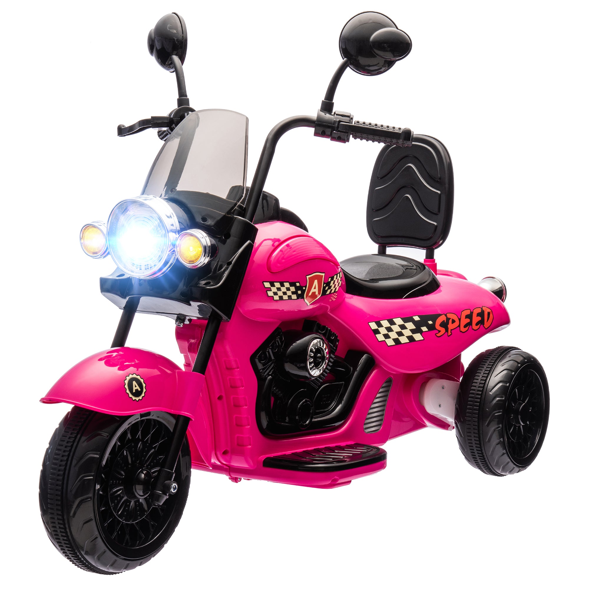 6V 3 Wheel Electric Motorcycle for Kids, Battery Powered Motorbike w/ Headlights, Music, Forward & Reverse, Pink