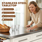 Rolling Kitchen Island with Stainless Steel Top, 2 Drawers, Spice, Knife and Towel Rack and Cabinets, Cream White