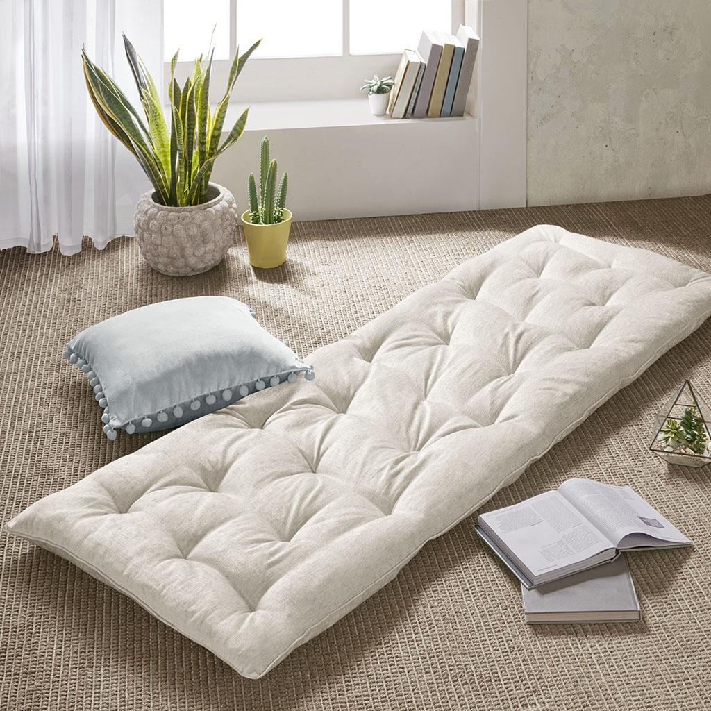 Lightweight Poly Chenille Floor Pillow with All-Over Tufted Detailing, Minimalist Lounger Cushion for Bedroom, Study, 74" L x 27" W x 3" H, Ivory