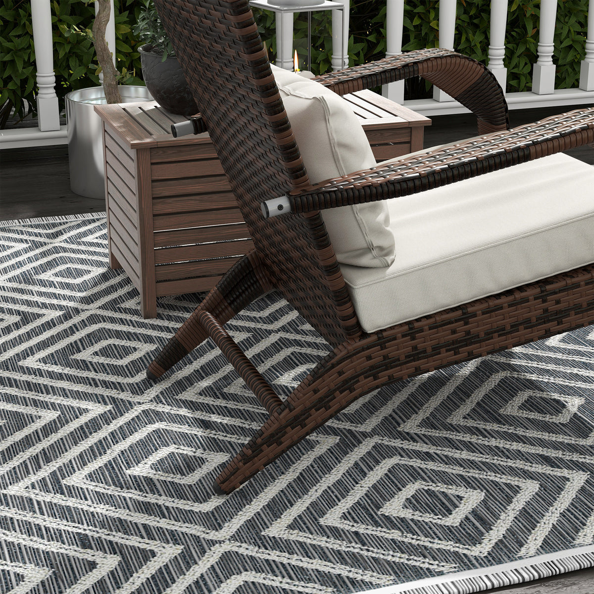 Wicker Adirondack Chair Fire Pit Chair w/ Ottoman & Cushions, White