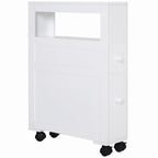6.25" x 20.5" x 28.25" Wood Rolling Narrow Bathroom Side Storage Cabinet - White