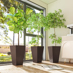 Set of 3 Tall Planters with Drainage Hole, 24" Outdoor Flower Plant Pots, Indoor Planters for Porch, Front Door, Entryway, Patio and Deck, Brown