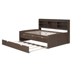 Classic Style Full Size Wooden Captain Bed with Built-in Bookshelves, 3 Storage Drawers, Trundle, 79" L x 104.5" W x 47" H, Antique Gray