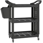 3-Tier Rolling Tool Cart, 200 LBS Capacity Plastic Utility Cart with Side Shelf and Storage Bucket, Black