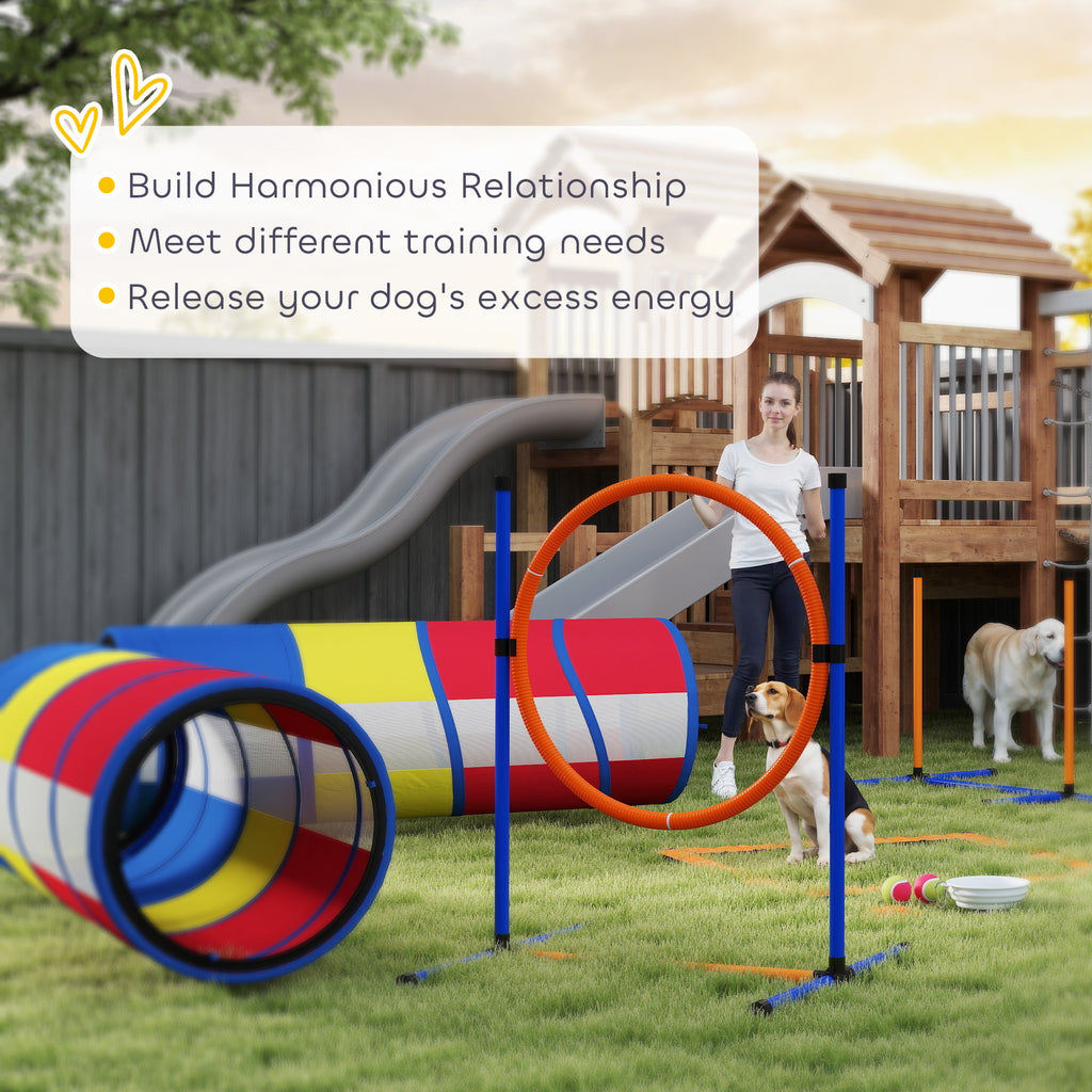 Dog Agility Training Equipment, 12-Piece Dog Obstacle Course with Adjustable Hurdle & Ring, 4 Tunnels, Weave Poles