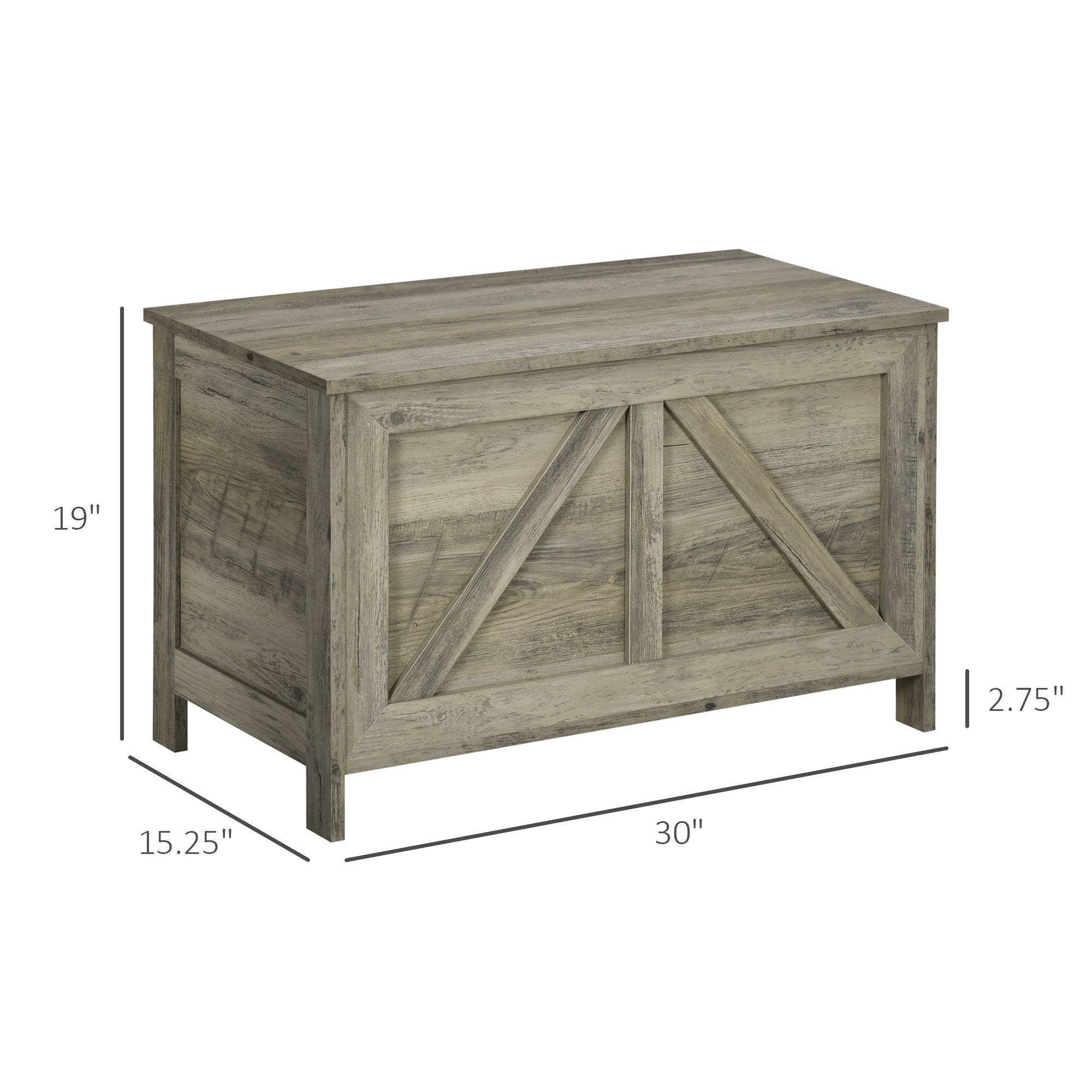 30" Farmhouse Storage Bench, Lift Top Storage Chest with Safety Hinge to Open Up 100°, Wooden Trunk for Bedroom, Entryway, Living Room, Gray