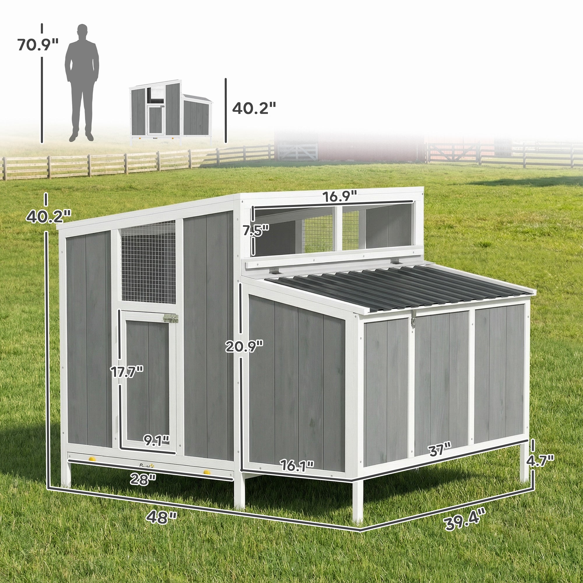 Chicken Coop, Wooden Chicken House for 4-6 Hens, Outdoor Hen House with Nesting Box, Pull-Out Tray and Weatherproof Roof