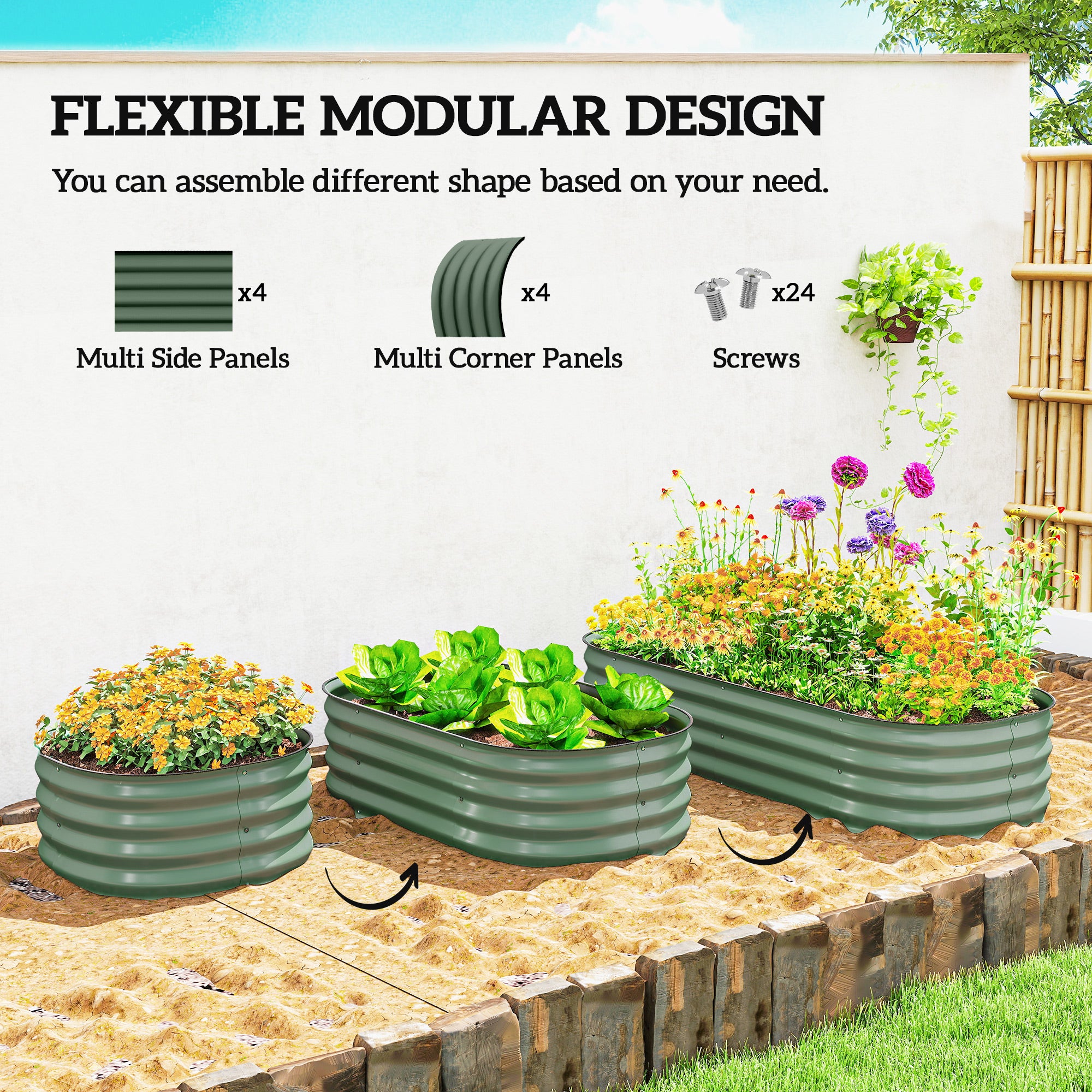 4.9' x 2' x 1' Galvanized Raised Garden Bed Kit, Metal Planter Box with Safety Edging, Green