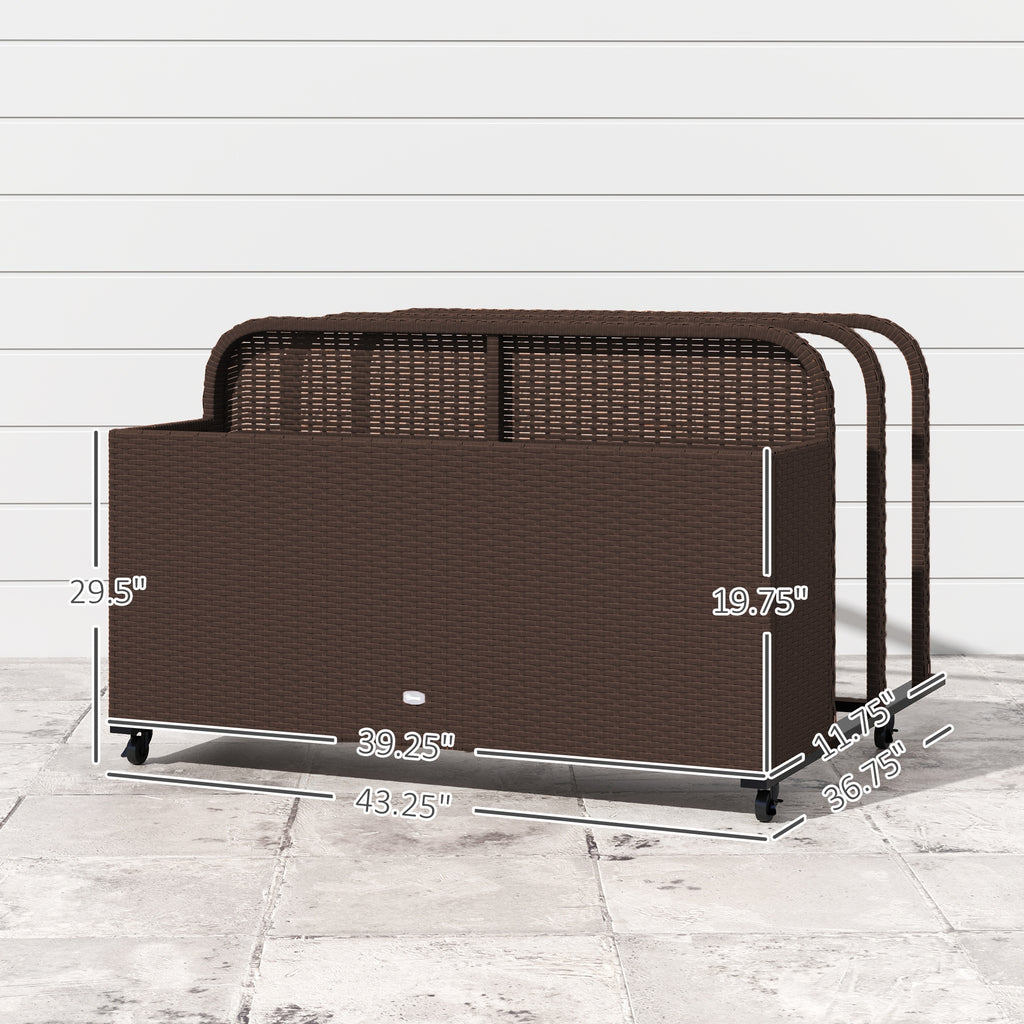 PE Rattan Pool Float Storage Organizer with Wheels, Brown