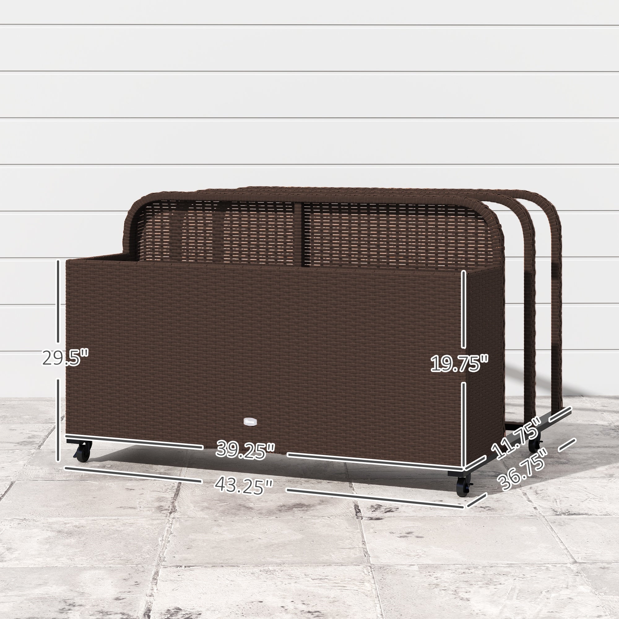PE Rattan Pool Float Storage Organizer with Wheels, Brown