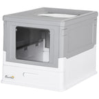 Fully Enclosed Cat Litter Box with Front Entry and Top Exit, Plastic, Gray & White