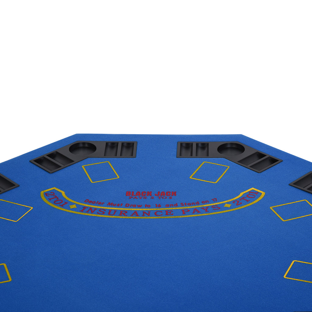 Poker Table Foldable, 47" Octagon Blackjack Poker Game Table for 8 Players with Cup Holders and Chips Tray, Blue Felt