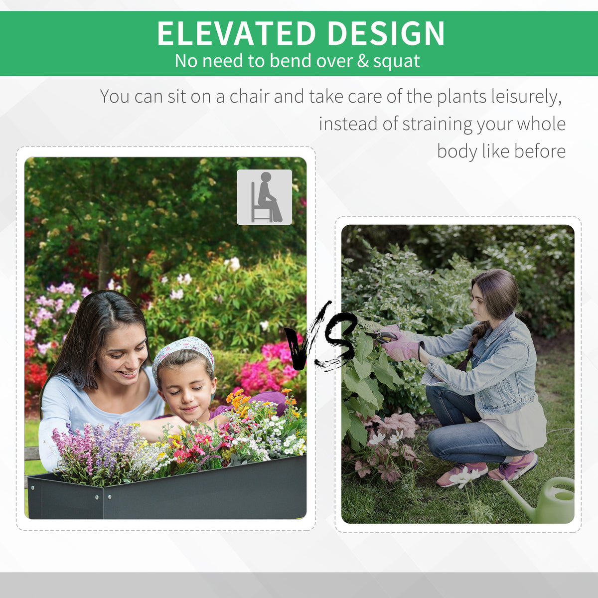 Metal Raised Garden Bed, Elevated Planter Box with Legs and Drain Holes, 39" x 12" x 32", Dark Gray