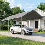 9.6' x 19.5' Carport Heavy Duty Galvanized Car Canopy w/ Included Anchor Kit, 3 Reinforced Steel Cables, Gray