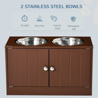 Elevated Dog Bowls with Storage Cabinet, Raised Dog Bowl Stand Pet Food Bowl Dog Feeding Station, Brown