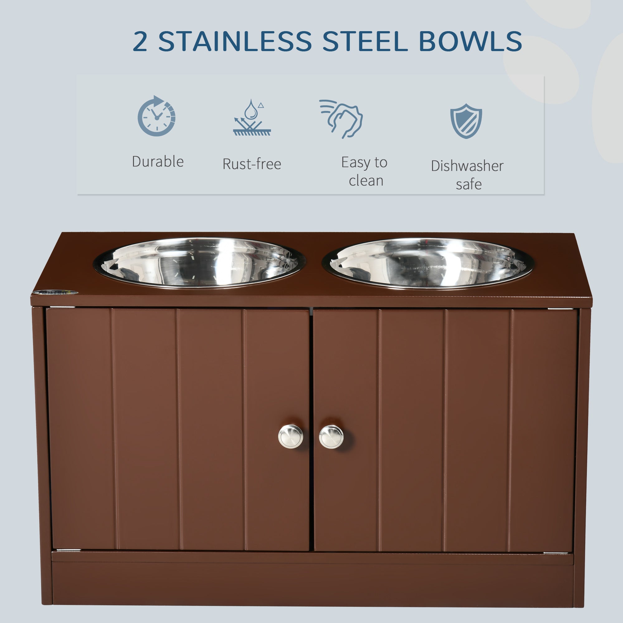 Elevated Dog Bowls with Storage Cabinet, Raised Dog Bowl Stand Pet Food Bowl Dog Feeding Station, Brown