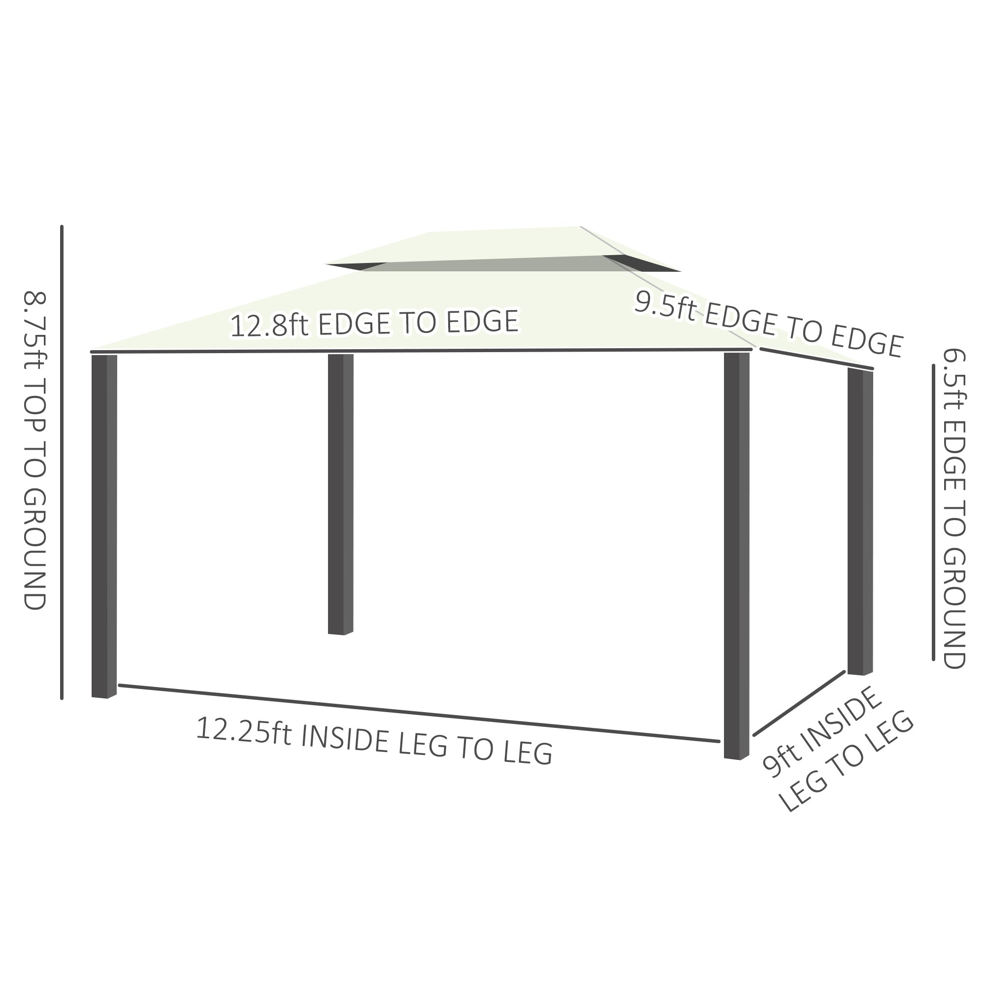 10' x 13' Patio Gazebo, Aluminum Frame Double Roof Outdoor Gazebo Canopy Shelter with Netting & Curtains, Cream White