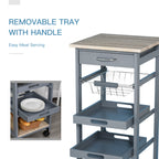 Mobile Kitchen Cart, Rolling Kitchen Island with Storage, Utility Cart with Wire Fruit Baskets, Trays and Drawer, Gray