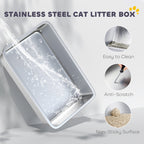 Extra Large Stainless Steel Cat Litter Box for Big Cats with Flip Cover, High-Sided Enclosure & Scoop