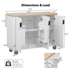 Fluted Kitchen Island with Drop Leaf, Internal Storage Rack, Rolling Kitchen Cart with Towel Rack, Adjustable Shelves, Smooth Curved Edge, White
