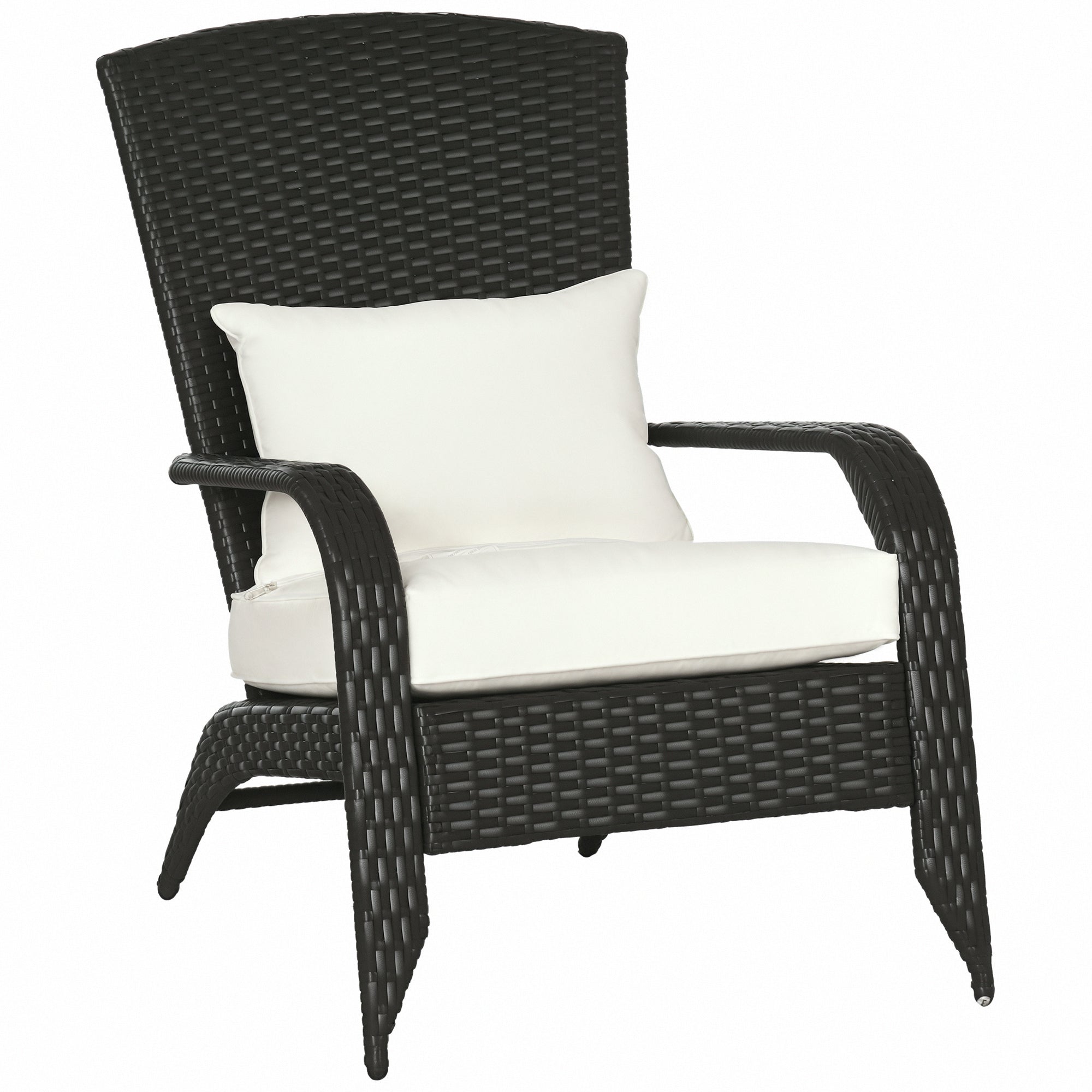 Wicker Adirondack Chair, Outdoor All-Weather Rattan Fire Pit Chair w/ Soft Cushions, Tall Curved Backrest, Cream White