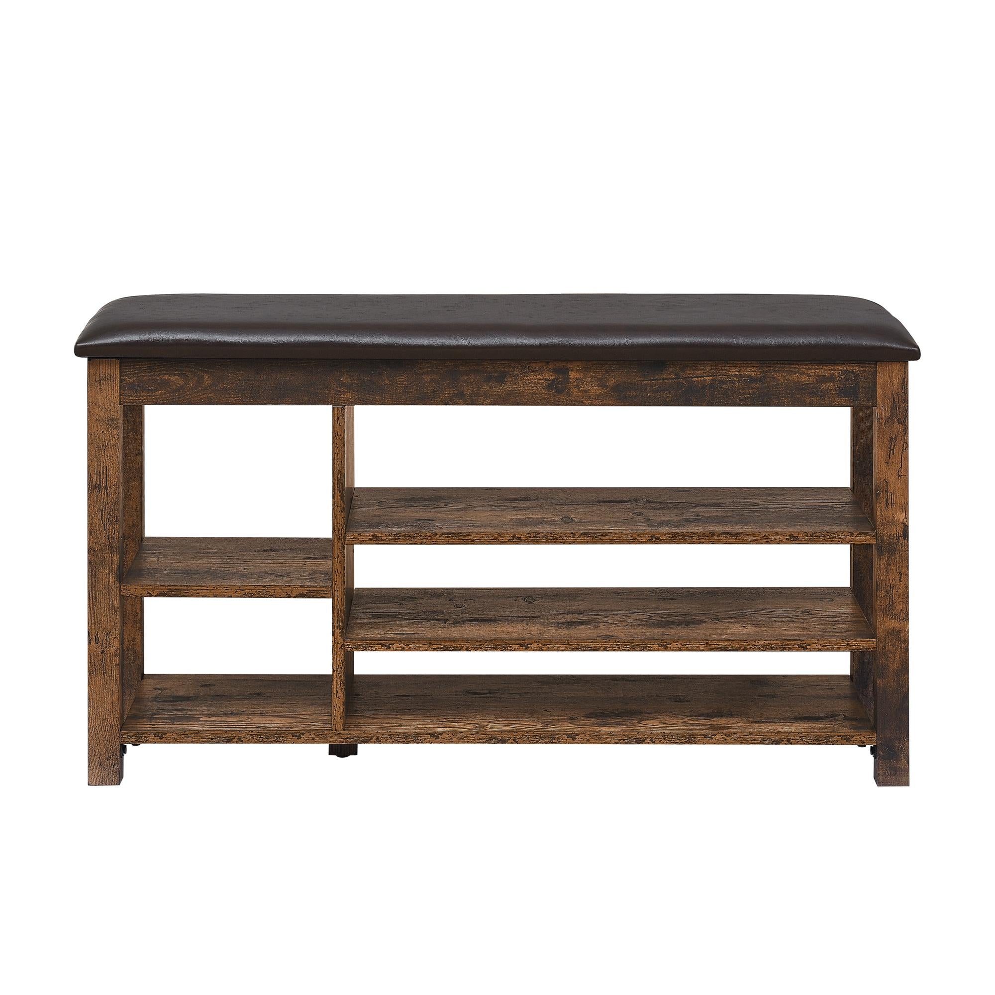 Height-Adjustable Long Shoe Bench with Lift-Up Concealed Storage, Durable Stool with Ventilated Compartments, 39.5" L x 12" W x 22" H, Vintage