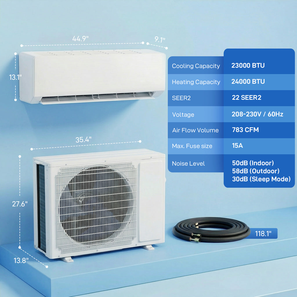 23000 BTU Mini Split Air Conditioner, 22 SEER2 230V WIFI Enabled Inverter AC Unit Cools up to 1500 Sq.Ft
