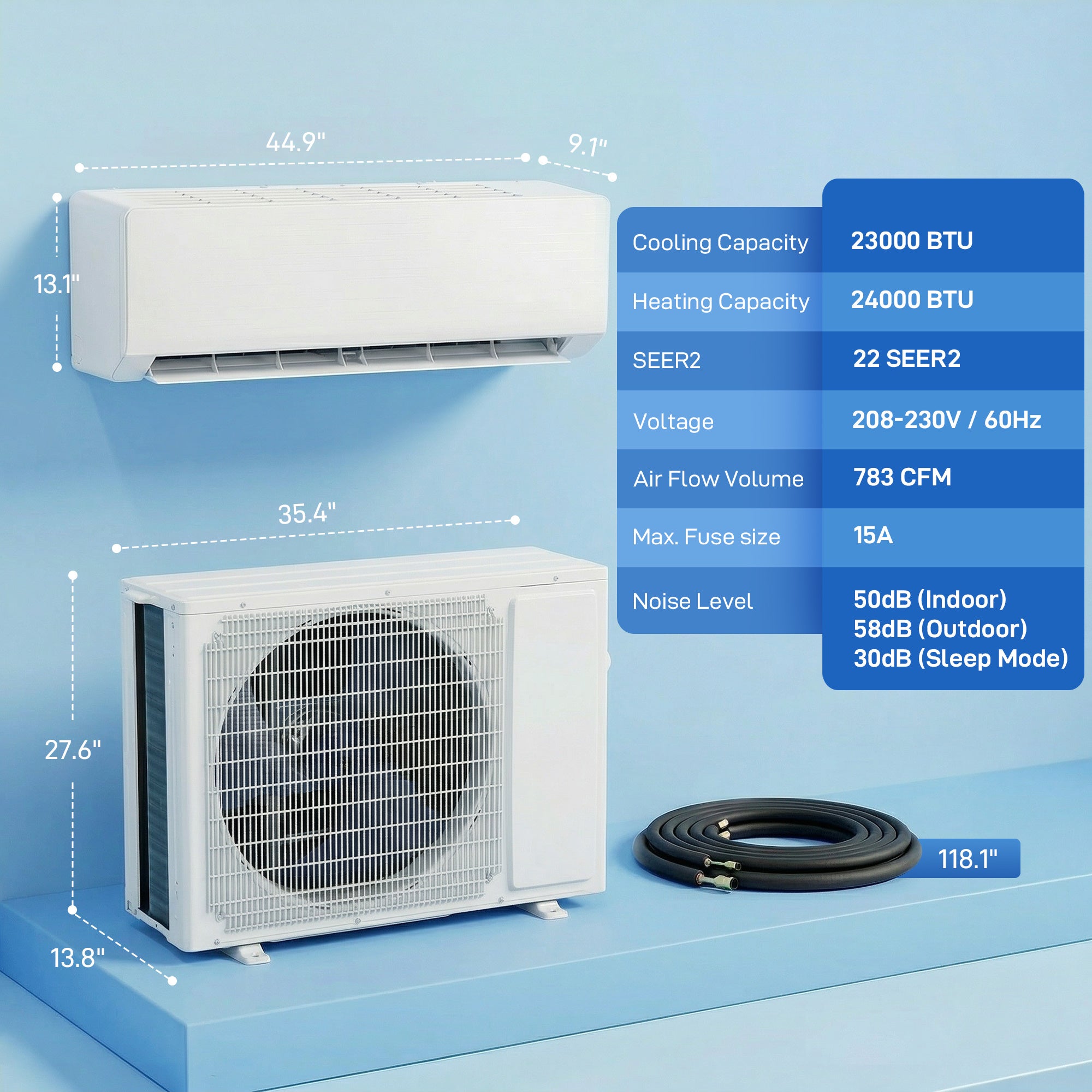 23000 BTU Mini Split Air Conditioner, 22 SEER2 230V WIFI Enabled Inverter AC Unit Cools up to 1500 Sq.Ft