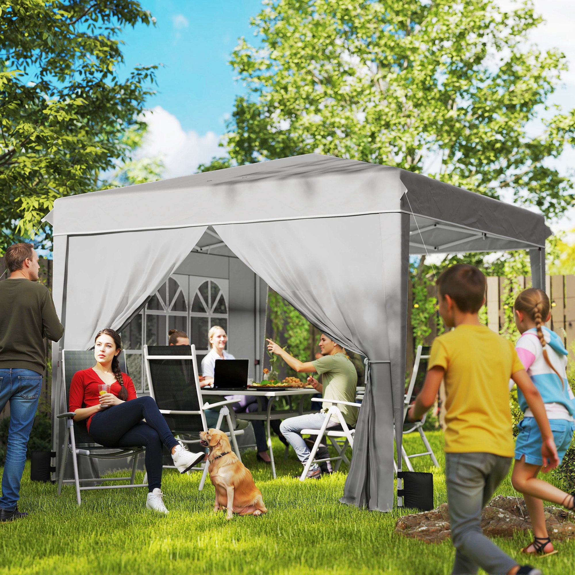 10 x 10 ft Pop Up Canopy Tent with Sidewalls, UPF50+ Outdoor Portable Instant Canopy Shelter with Carry Bag, Light Gray