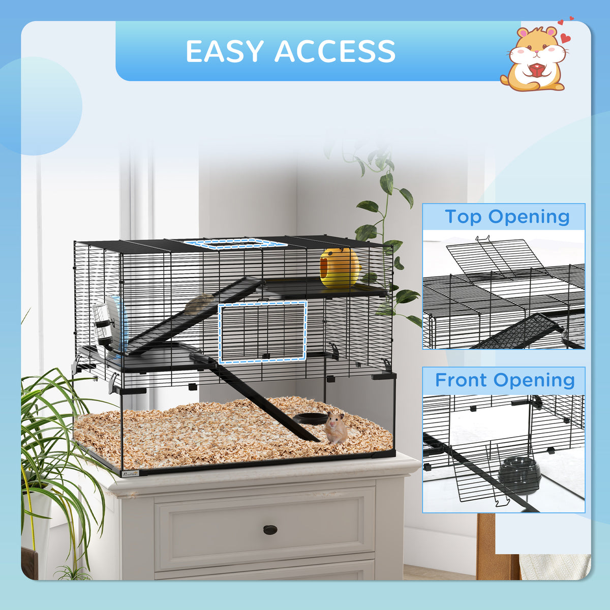 30" Hamster Cage, Gerbil Cage with Glass Basin for Small Hamsters, Black