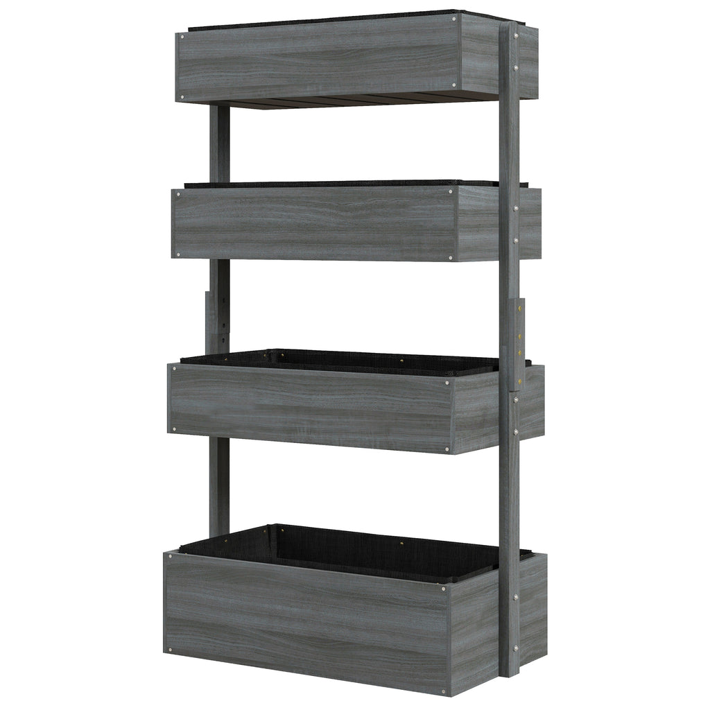 Outdoor Wooden Vertical Garden Planter, 4 Tier Planter Box, Self-Draining for Flowers, Vegetables, Herbs, Gray