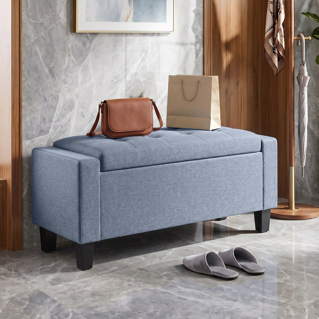 Storage Ottoman, Storage Bench with Wooden Legs, Tufted Armrests for Entryway, Living Room, Bedroom, 36.6", Dark Gray