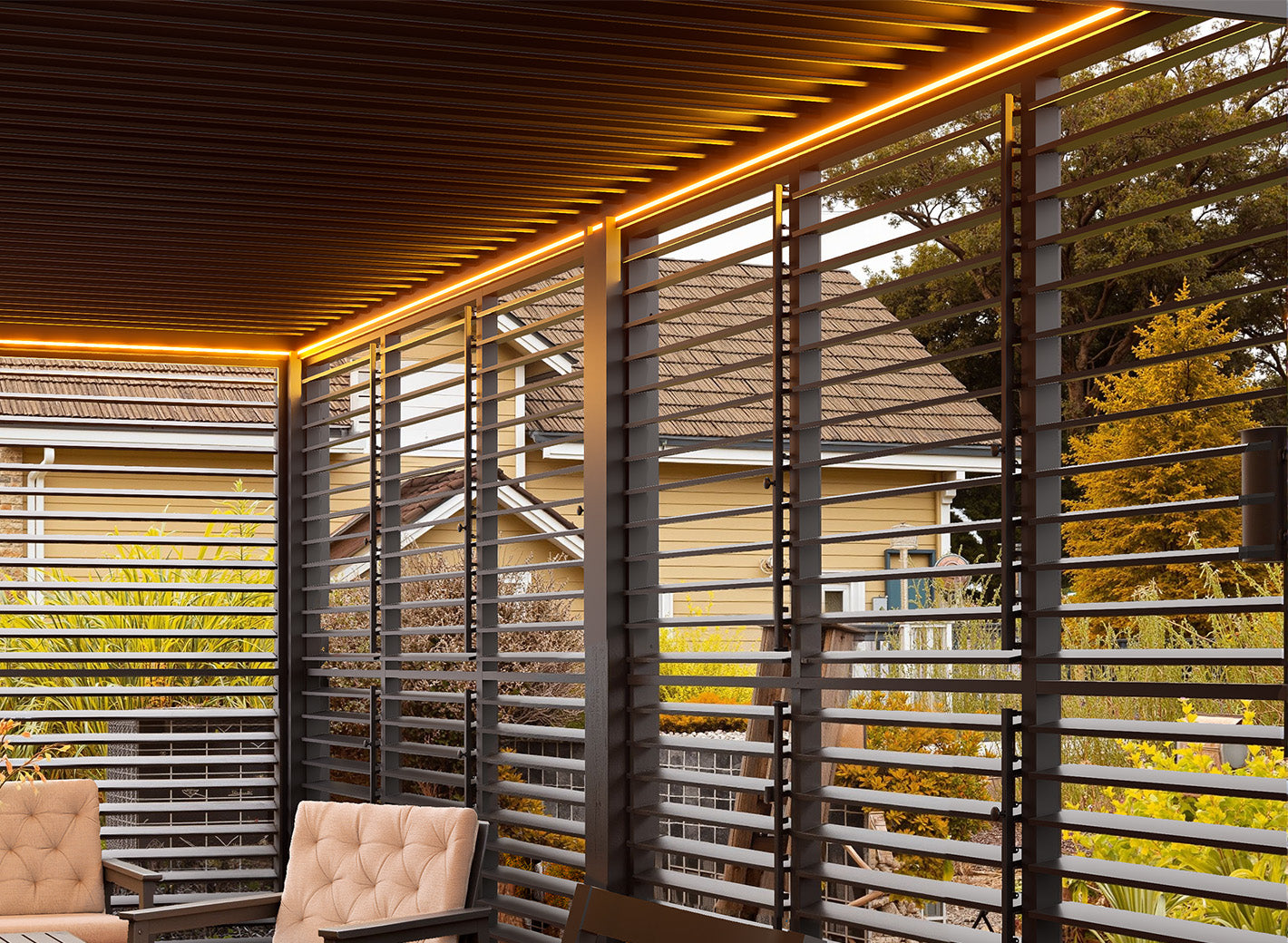 Privacy Shutter Walls Adjustable All-Aluminum Shutters 20' Side White - Pergola Privacy & Shade