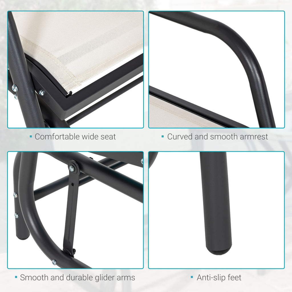 Outdoor Glider Chair, Steel Swing Chai with Curved Armrests for Porch, Garden, Poolside, Balcony, Cream White