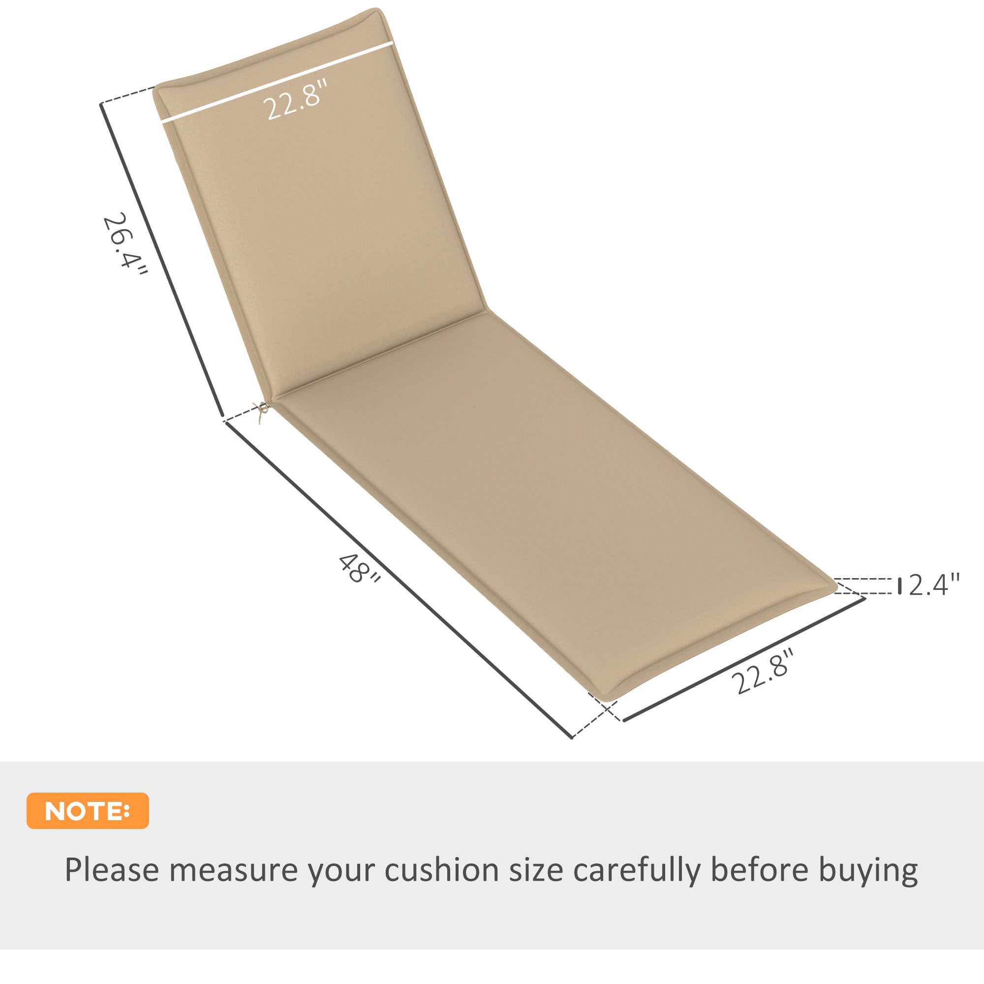 Foldable Chaise Lounge Cushion Set of 2, Outdoor Lounge Chair Cushion Set, UPF50+ 200gsm Fabric, 76" x 23", Beige