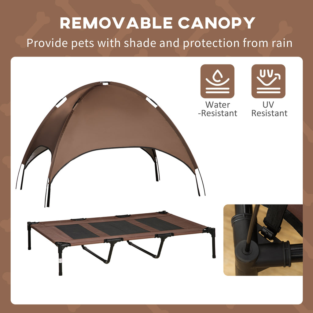 48" x 36" Elevated Portable Dog Cot Cooling Pet Bed with UV Protection Canopy Shade, Coffee