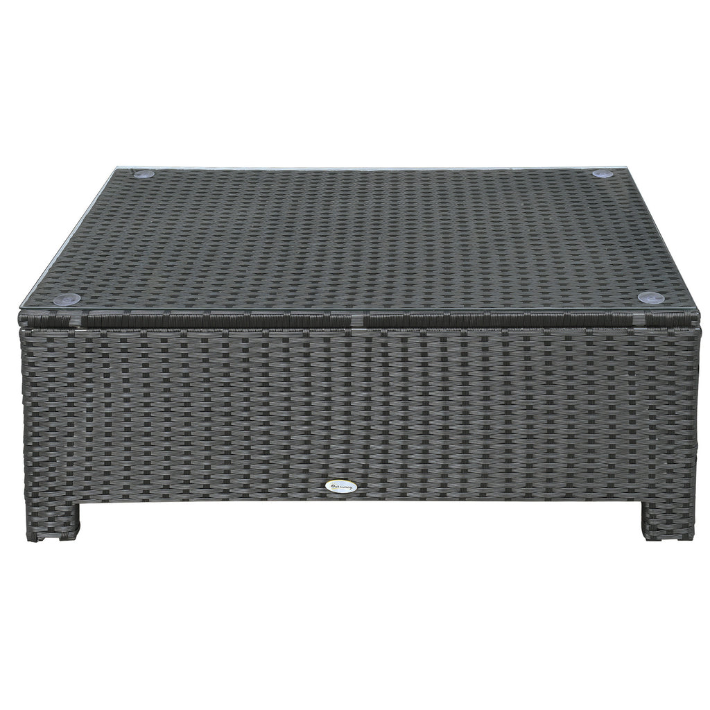 Patio Coffee Table, Large Side Table, Hand-Woven PE Rattan, Weather Resistant Wicker, Outdoor Furniture for Garden Black
