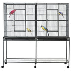 Rolling 65"L Bird Cage w/ Storage Shelf Wood Perch Food Container