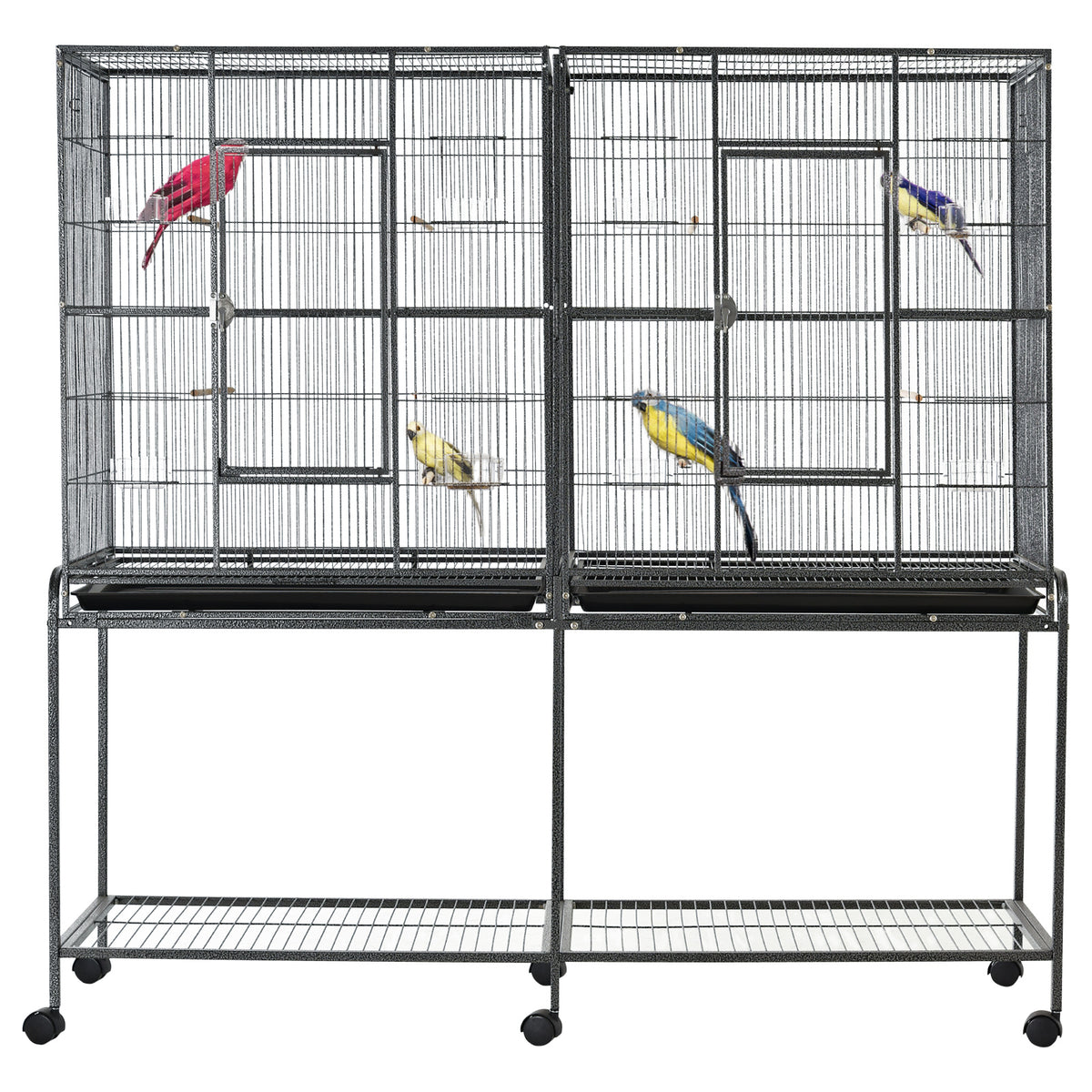 Rolling 65"L Bird Cage w/ Storage Shelf Wood Perch Food Container