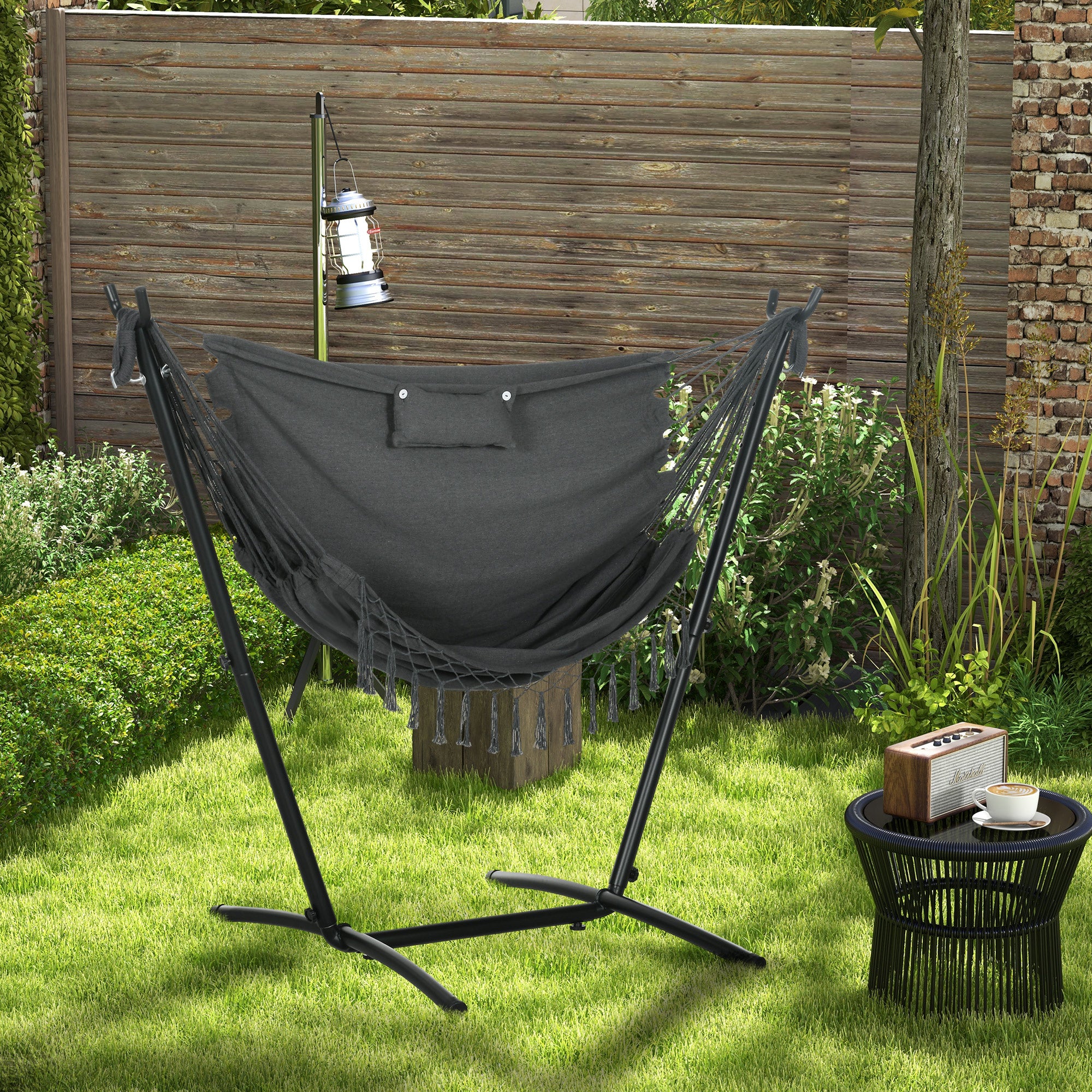 U Shape Stand Hammock Chair, Headrest Include Hammock Swing, Dark Gray