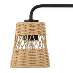 Stylish Three-Light Wall Sconce with Rattan Shade, Metal Finish, Bathroom Lighting Fixture Over Mirror, 6.5" L x 22.5" W x 9.5" H, Black