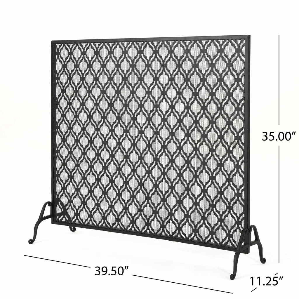 Modern Single Panel Iron Fireplace Screen with Durable Iron Frame, Rustproof Solid Free Standing Fire, 39.5" L x 11.25" W x 35" H, Black