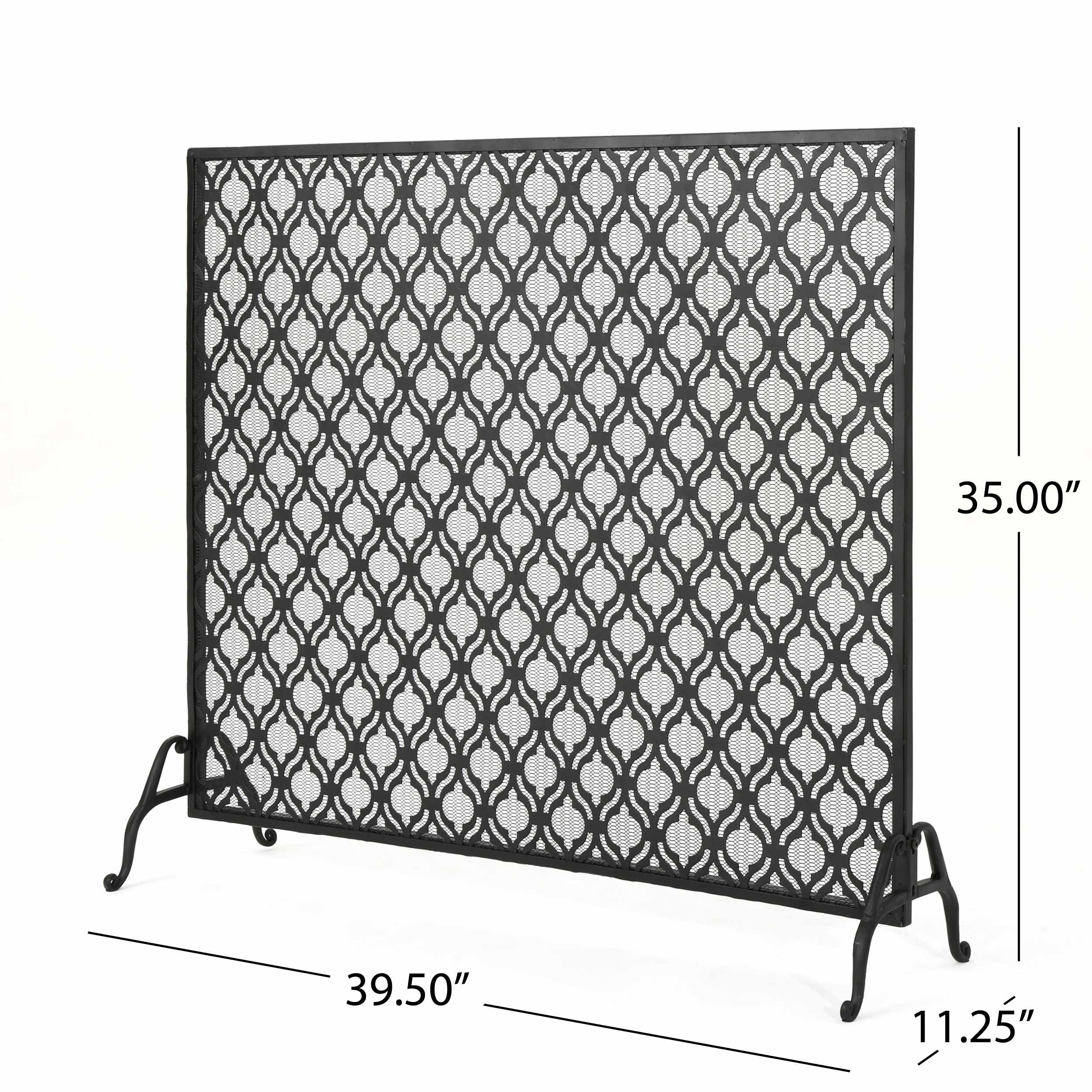 Modern Single Panel Iron Fireplace Screen with Durable Iron Frame, Rustproof Solid Free Standing Fire, 39.5" L x 11.25" W x 35" H, Black