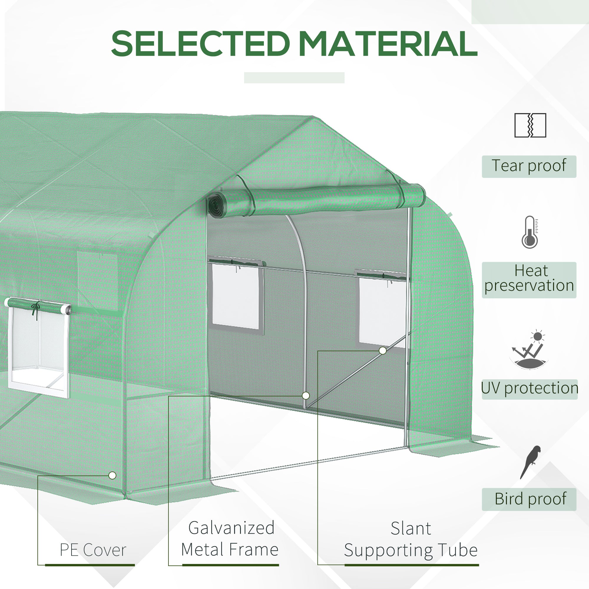 11.5' x 10' x 6.5' Outdoor Portable Walk-In Tunnel Greenhouse with Windows-Deep Green