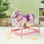 Spring Rocking Horse, Kids Ride on Horse, Plush Horse Ride-on w/ Sounds & Foot Stirrups for Kids 3-8 Years, Pink