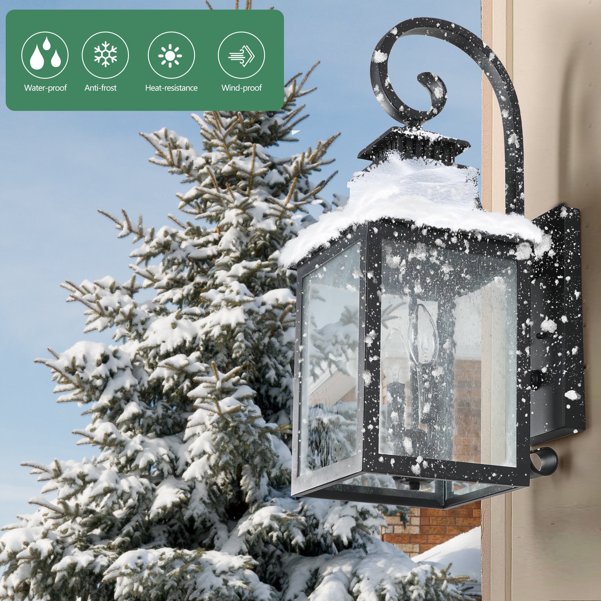 Outdoor Wall Lantern Light with Weather Resistant, Vintage Metal Sconce with Clear Seeded Glass for Porch, Patio, 11.5" L x 8.7" W x 23" H, Black