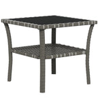Rattan Side Table, Outdoor End Table with Storage Shelf, Aluminum Frame Square, Coffee Table with Tempered Glass Top, Mixed Gray