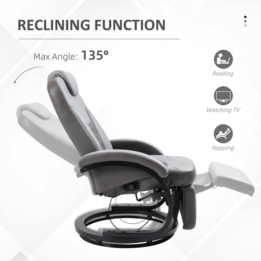 Faux Leather Manual Recliner, Adjustable Swivel Lounge Chair, Armchair with Footrest and Round Base for Living Room, Gray