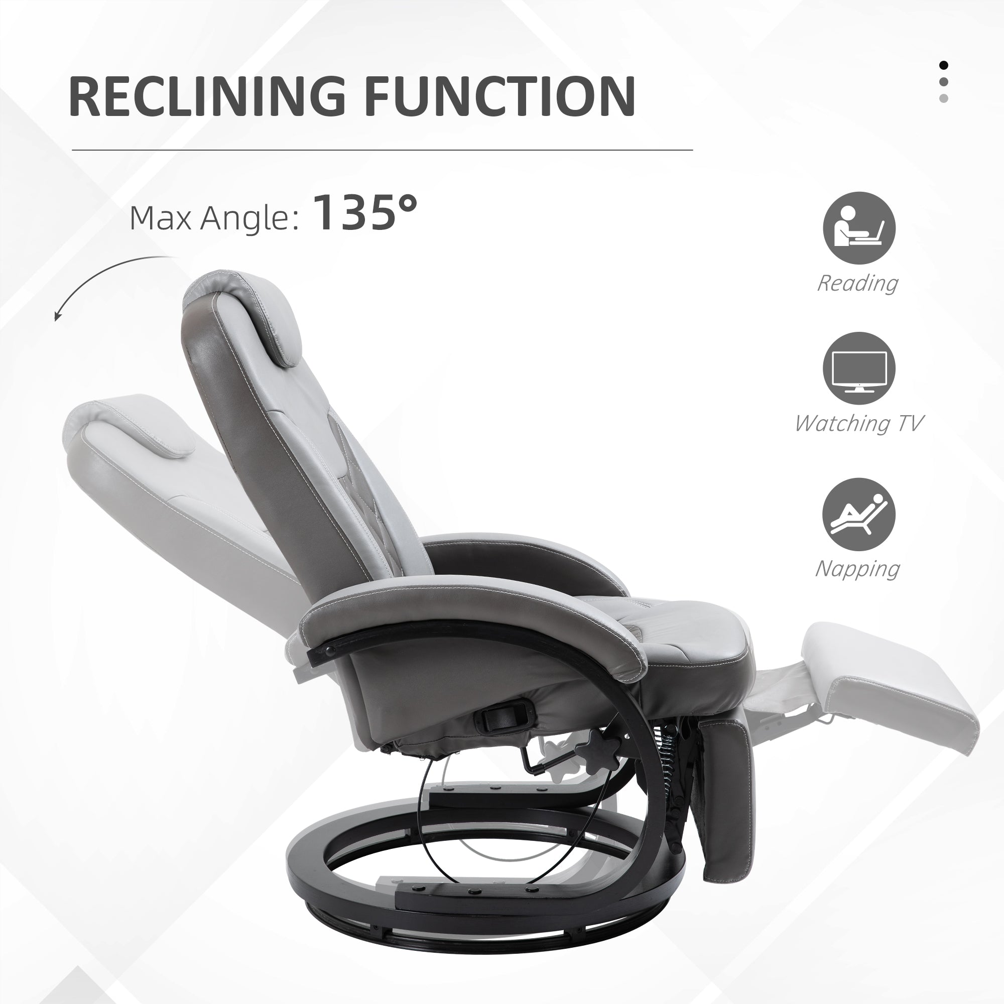 Faux Leather Manual Recliner, Adjustable Swivel Lounge Chair, Armchair with Footrest and Round Base for Living Room, Gray