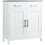 Bathroom Floor Cabinet, Freestanding Linen Cabinet, Storage Cabinet with 2 Drawers, Double Doors, Adjustable Shelf, White